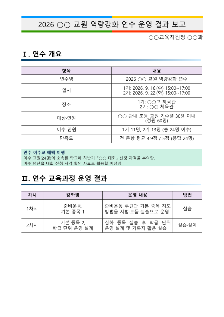 같은 서식의 결과보고서